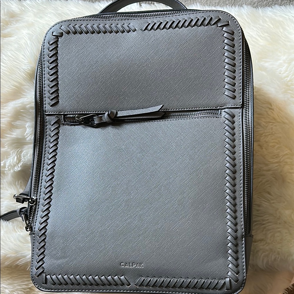 Calpak Gray Backpack with Braided Trim and Matte Finish